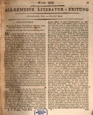 Allgemeine Literatur-Zeitung (Literarisches Zentralblatt für Deutschland) Samstag 15. Oktober 1803