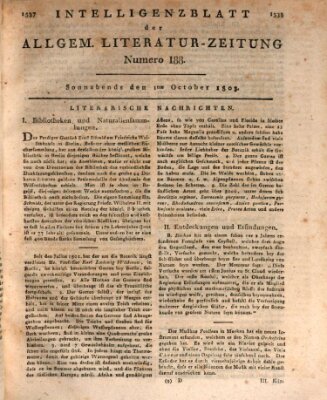 Allgemeine Literatur-Zeitung (Literarisches Zentralblatt für Deutschland) Samstag 1. Oktober 1803