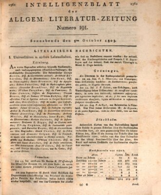 Allgemeine Literatur-Zeitung (Literarisches Zentralblatt für Deutschland) Samstag 8. Oktober 1803