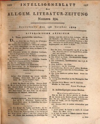 Allgemeine Literatur-Zeitung (Literarisches Zentralblatt für Deutschland) Samstag 15. Oktober 1803