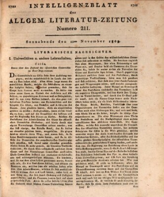 Allgemeine Literatur-Zeitung (Literarisches Zentralblatt für Deutschland) Samstag 12. November 1803