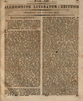 Allgemeine Literatur-Zeitung (Literarisches Zentralblatt für Deutschland) Samstag 10. Dezember 1803