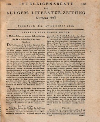 Allgemeine Literatur-Zeitung (Literarisches Zentralblatt für Deutschland) Samstag 10. Dezember 1803