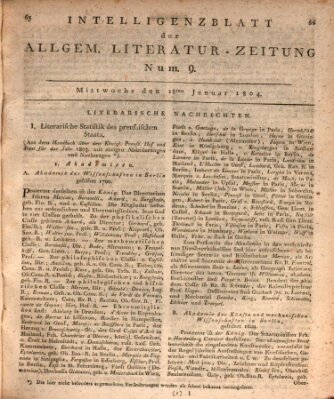 Allgemeine Literatur-Zeitung (Literarisches Zentralblatt für Deutschland) Mittwoch 18. Januar 1804