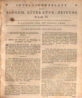 Allgemeine Literatur-Zeitung (Literarisches Zentralblatt für Deutschland) Samstag 21. Januar 1804