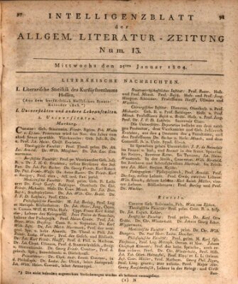 Allgemeine Literatur-Zeitung (Literarisches Zentralblatt für Deutschland) Mittwoch 25. Januar 1804