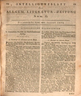 Allgemeine Literatur-Zeitung (Literarisches Zentralblatt für Deutschland) Samstag 28. Januar 1804