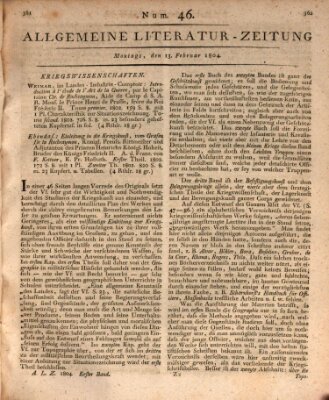 Allgemeine Literatur-Zeitung (Literarisches Zentralblatt für Deutschland) Montag 13. Februar 1804