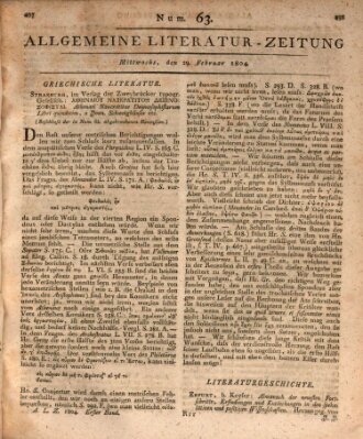 Allgemeine Literatur-Zeitung (Literarisches Zentralblatt für Deutschland) Mittwoch 29. Februar 1804