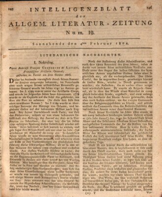 Allgemeine Literatur-Zeitung (Literarisches Zentralblatt für Deutschland) Samstag 4. Februar 1804