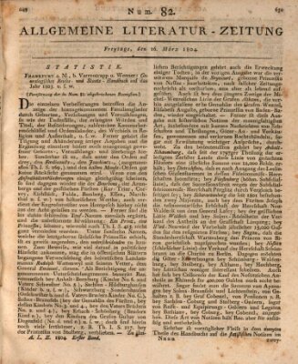 Allgemeine Literatur-Zeitung (Literarisches Zentralblatt für Deutschland) Freitag 16. März 1804