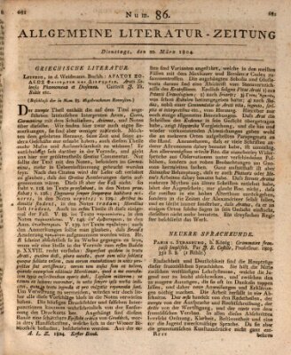 Allgemeine Literatur-Zeitung (Literarisches Zentralblatt für Deutschland) Dienstag 20. März 1804