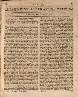 Allgemeine Literatur-Zeitung (Literarisches Zentralblatt für Deutschland) Dienstag 27. März 1804