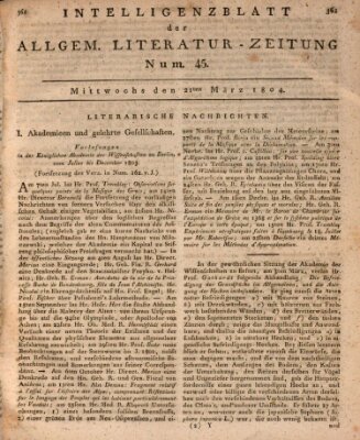 Allgemeine Literatur-Zeitung (Literarisches Zentralblatt für Deutschland) Mittwoch 21. März 1804