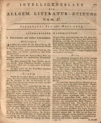 Allgemeine Literatur-Zeitung (Literarisches Zentralblatt für Deutschland) Samstag 24. März 1804