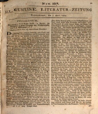 Allgemeine Literatur-Zeitung (Literarisches Zentralblatt für Deutschland) Samstag 7. April 1804