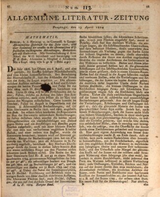 Allgemeine Literatur-Zeitung (Literarisches Zentralblatt für Deutschland) Freitag 13. April 1804