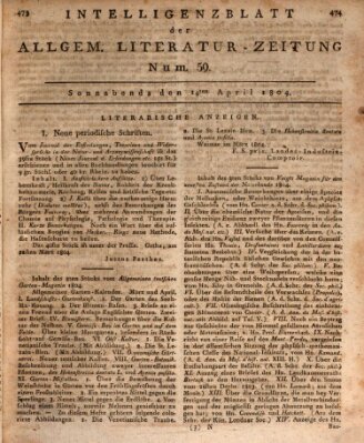 Allgemeine Literatur-Zeitung (Literarisches Zentralblatt für Deutschland) Samstag 14. April 1804