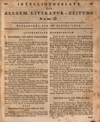 Allgemeine Literatur-Zeitung (Literarisches Zentralblatt für Deutschland) Samstag 2. Juni 1804
