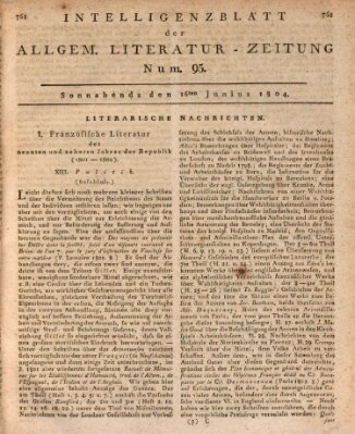 Allgemeine Literatur-Zeitung (Literarisches Zentralblatt für Deutschland) Samstag 16. Juni 1804