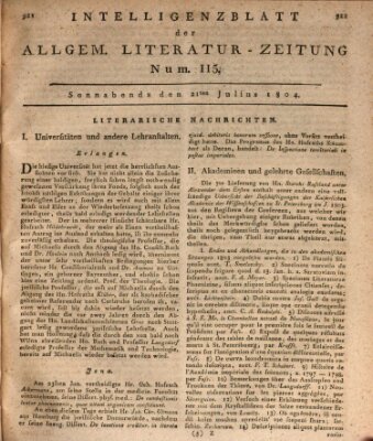 Allgemeine Literatur-Zeitung (Literarisches Zentralblatt für Deutschland) Samstag 21. Juli 1804