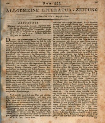 Allgemeine Literatur-Zeitung (Literarisches Zentralblatt für Deutschland) Mittwoch 1. August 1804