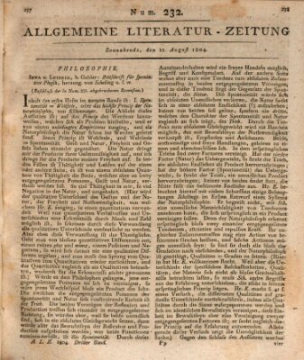 Allgemeine Literatur-Zeitung (Literarisches Zentralblatt für Deutschland) Samstag 11. August 1804