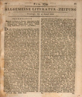 Allgemeine Literatur-Zeitung (Literarisches Zentralblatt für Deutschland) Dienstag 14. August 1804