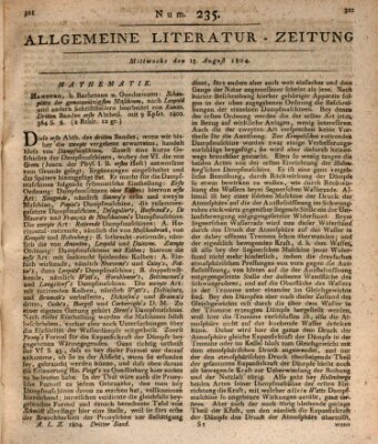 Allgemeine Literatur-Zeitung (Literarisches Zentralblatt für Deutschland) Mittwoch 15. August 1804