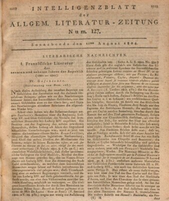 Allgemeine Literatur-Zeitung (Literarisches Zentralblatt für Deutschland) Samstag 11. August 1804