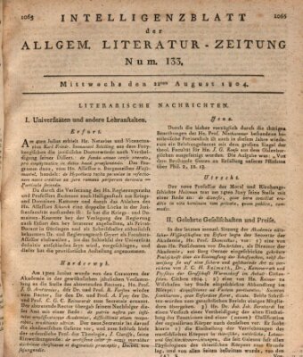 Allgemeine Literatur-Zeitung (Literarisches Zentralblatt für Deutschland) Mittwoch 22. August 1804