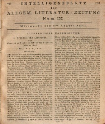 Allgemeine Literatur-Zeitung (Literarisches Zentralblatt für Deutschland) Mittwoch 29. August 1804