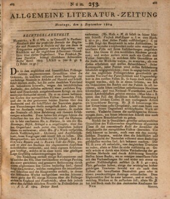 Allgemeine Literatur-Zeitung (Literarisches Zentralblatt für Deutschland) Montag 3. September 1804