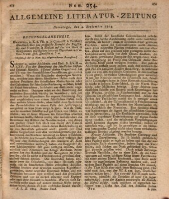 Allgemeine Literatur-Zeitung (Literarisches Zentralblatt für Deutschland) Dienstag 4. September 1804