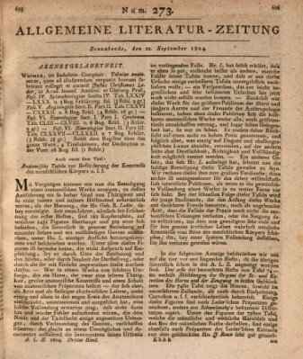 Allgemeine Literatur-Zeitung (Literarisches Zentralblatt für Deutschland) Samstag 22. September 1804