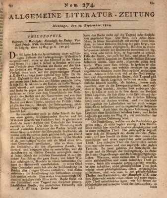 Allgemeine Literatur-Zeitung (Literarisches Zentralblatt für Deutschland) Montag 24. September 1804