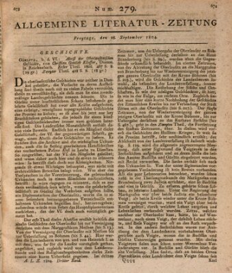 Allgemeine Literatur-Zeitung (Literarisches Zentralblatt für Deutschland) Freitag 28. September 1804