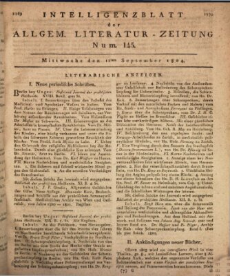 Allgemeine Literatur-Zeitung (Literarisches Zentralblatt für Deutschland) Mittwoch 12. September 1804