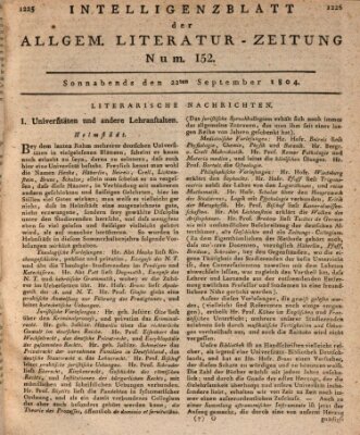 Allgemeine Literatur-Zeitung (Literarisches Zentralblatt für Deutschland) Samstag 22. September 1804