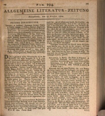 Allgemeine Literatur-Zeitung (Literarisches Zentralblatt für Deutschland) Samstag 13. Oktober 1804