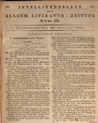 Allgemeine Literatur-Zeitung (Literarisches Zentralblatt für Deutschland) Samstag 20. Oktober 1804