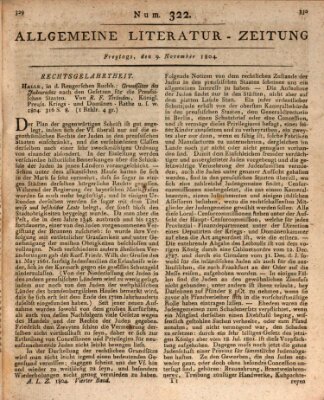 Allgemeine Literatur-Zeitung (Literarisches Zentralblatt für Deutschland) Freitag 9. November 1804