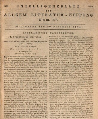 Allgemeine Literatur-Zeitung (Literarisches Zentralblatt für Deutschland) Mittwoch 7. November 1804