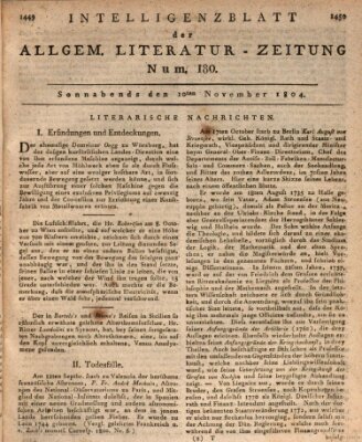 Allgemeine Literatur-Zeitung (Literarisches Zentralblatt für Deutschland) Samstag 10. November 1804