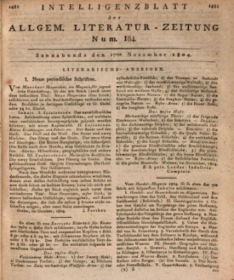 Allgemeine Literatur-Zeitung (Literarisches Zentralblatt für Deutschland) Samstag 17. November 1804