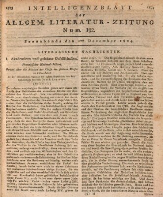 Allgemeine Literatur-Zeitung (Literarisches Zentralblatt für Deutschland) Samstag 1. Dezember 1804