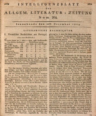 Allgemeine Literatur-Zeitung (Literarisches Zentralblatt für Deutschland) Samstag 22. Dezember 1804