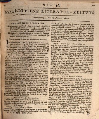 Allgemeine Literatur-Zeitung (Literarisches Zentralblatt für Deutschland) Donnerstag 17. Januar 1805