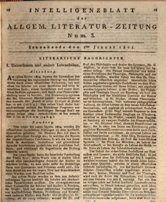 Allgemeine Literatur-Zeitung (Literarisches Zentralblatt für Deutschland) Samstag 5. Januar 1805