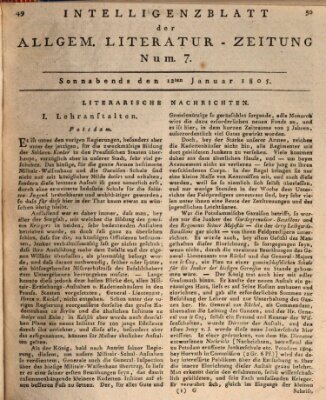 Allgemeine Literatur-Zeitung (Literarisches Zentralblatt für Deutschland) Samstag 12. Januar 1805